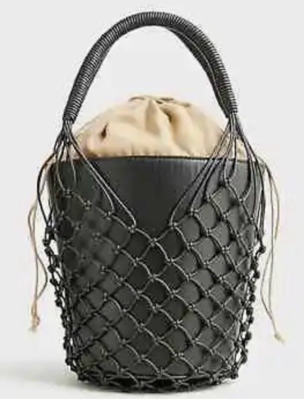 J. Crew Sedona Basket Bag in Netting. Black Leather.